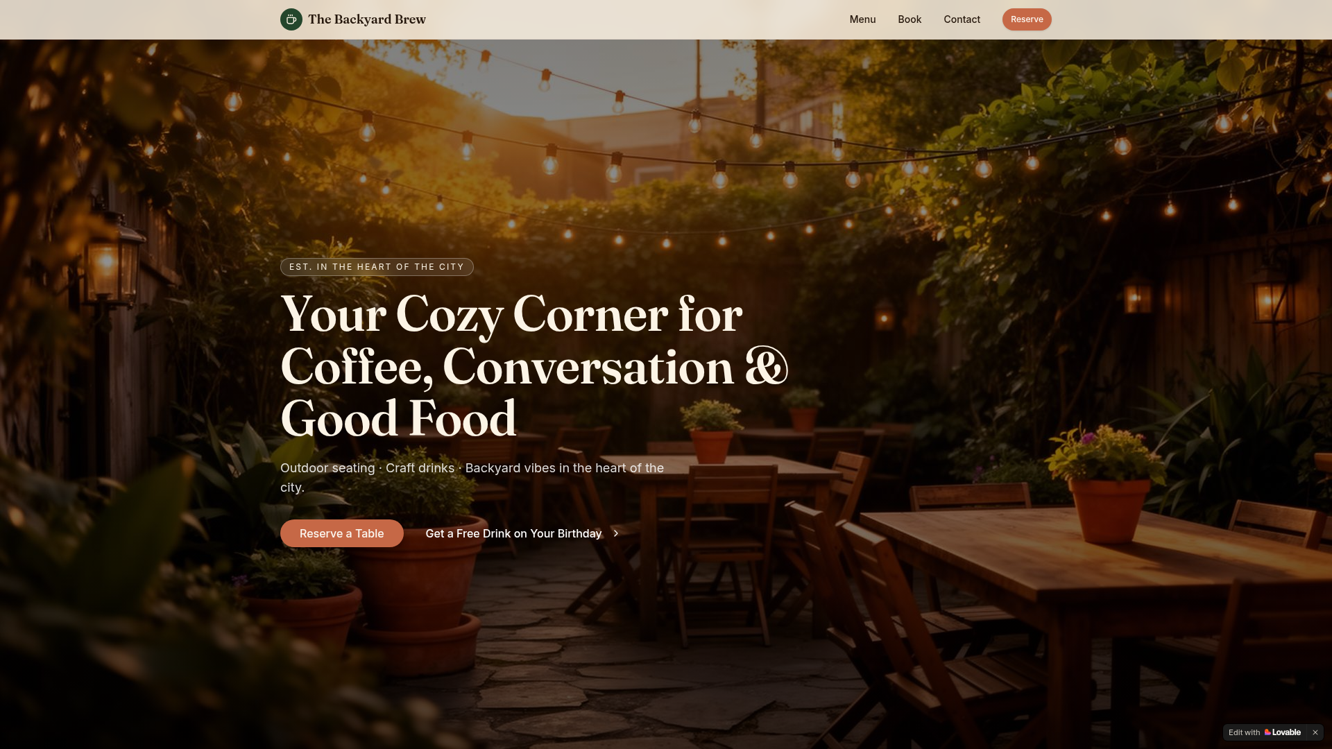 The Backyard Brew — Cafe & Restaurant website by CraftedSites